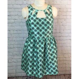 Eric & Lani Dress Green Black Print Cutout Neck Sleeveless XL